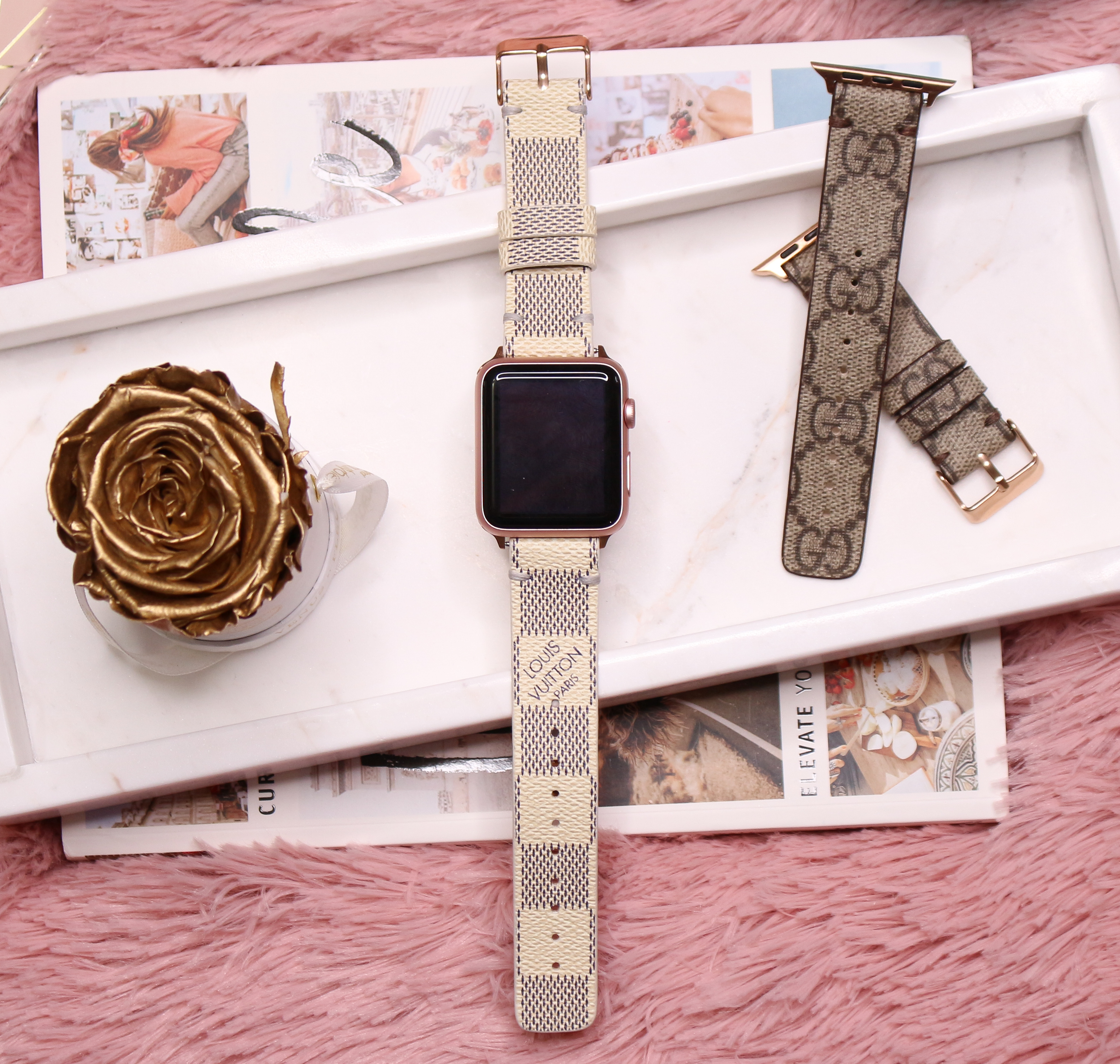 rose gold louis vuitton apple watch band